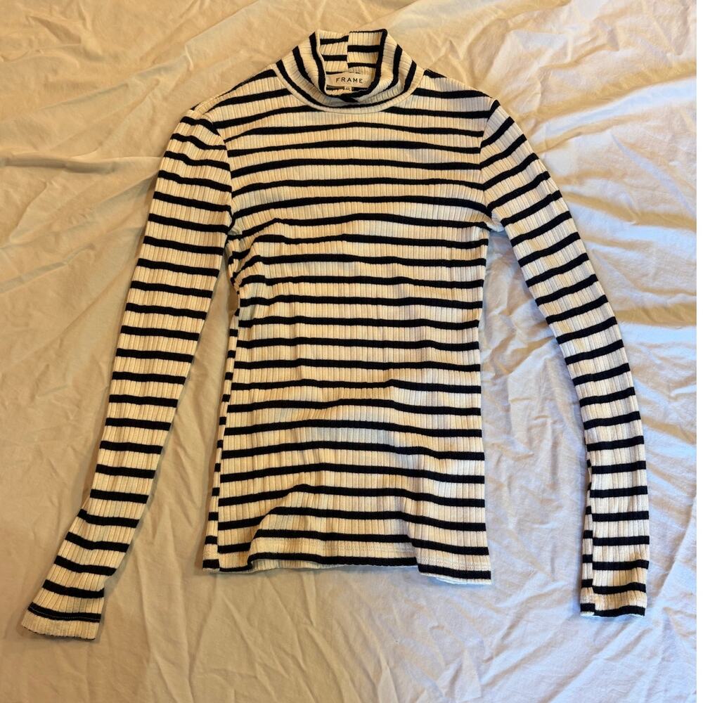 Frame Navy and White Striped Long Sleeve Mockneck Size XS